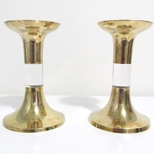 Pair of Vintage Brass&Acrylic Candle Holders